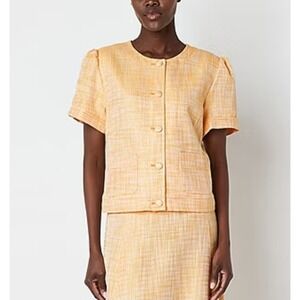 Liz Claiborne Petite Textured Cropped Jacket Marigold‎ Yellow Buttons SS 10P NWT